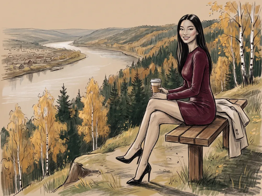 Une femme sur un banc au-dessus de la vallée